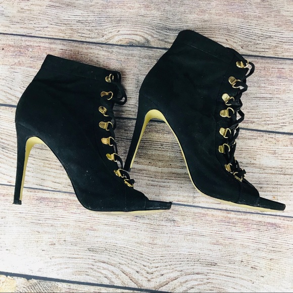 bebe Genuine Soft Leather Open Toe Booties - Picture 3 of 8